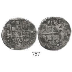 Potosi, Bolivia, cob 2 reales, Philip IV, assayer P (1640s), very rare.