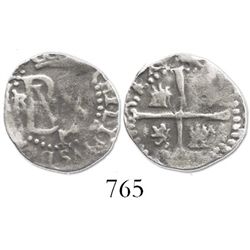 Potosi, Bolivia, cob 1/2 real, Philip II, assayer B to left, mintmark P below monogram (3rd period).