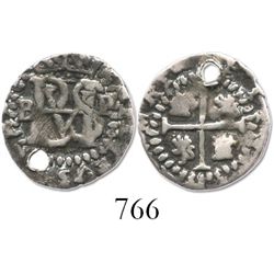 Potosi, Bolivia, cob 1/2 real, Philip II, assayer B to left (5th period).