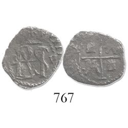 Potosi, Bolivia, cob 1/2 real, Philip II, assayer B to left, mintmark P to right, borders of x's (5t