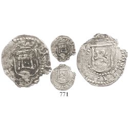 Potosi, Bolivia, cob 1/4 real, Philip II, assayer R (Rincon) to left, mintmark P to right of castle,