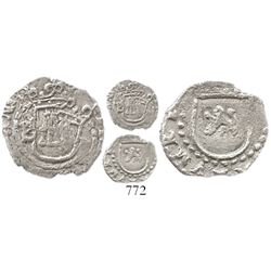 Potosi, Bolivia, cob 1/4 real, Philip II, assayer B to left, mintmark P to right (5th period), rare.