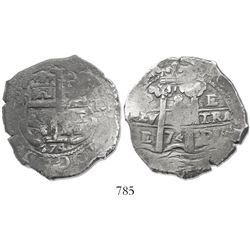 Potosi, Bolivia, cob 8 reales, 1674E.
