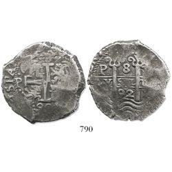 Potosi, Bolivia, cob 8 reales, 1692VR.