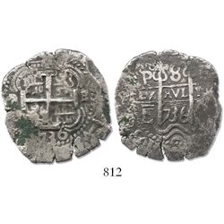 Potosi, Bolivia, cob 8 reales, 1736E.