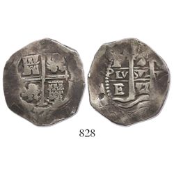 Potosi, Bolivia, cob 4 reales, 1657E, rare.