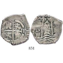 Potosi, Bolivia, cob 4 reales, 1661E, rare.