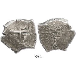 Potosi, Bolivia, cob 4 reales, 1722Y, rare.