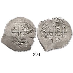 Potosi, Bolivia, cob 2 reales, 1669E.