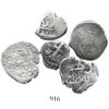 Image 1 : Lot of 5 Potosi, Bolivia, cob 2R (2) and 1R (3), Philip V-Charles III.