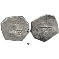 Cartagena, Colombia, cob 8 reales, Philip IV, assayer E, mintmark RN to right (1620s-1630), rare.