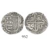 Image 1 : Seville, Spain, cob 1 real, Philip II, assayer Gothic D below mintmark to left.