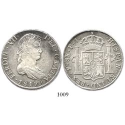 Potosi, Bolivia, bust 8 reales, Ferdinand VII, 1817PJ.