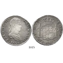 Potosi, Bolivia, bust 8 reales, Ferdinand VII, 1825J, rare single-letter assayer and final date of c