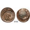 Image 1 : Chile, copper 1/2 centavo, 1853, with GUERRA [del Pacifico] and B H / C (incuse) countermarks pertai