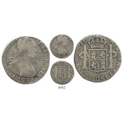 Bogota, Colombia, bust 2 reales, Charles IV, 1798/7JJ, plain edge, rare.