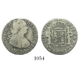 Popayan, Colombia, bust 2 reales, Ferdinand VII (bust of Charles IV), 1814JF, rare.