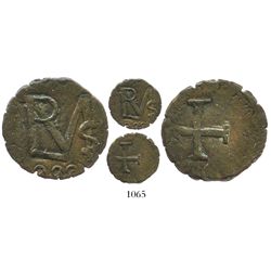 Cartagena (Royalist), Colombia, copper 1/2 real, fantasy date "008" (1815), struck over Cartagena (R