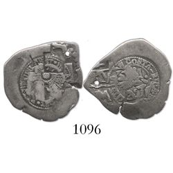 Costa Rica, 1 real counterstamp, 1846 (Type IV), on a Lima, Peru, cob 1R of Philip V assayer M.