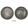 Image 1 : El Salvador, 2 reales, arms countermark (Type V, 1868) on a Mexico City, Mexico, bust 2 reales of Ch
