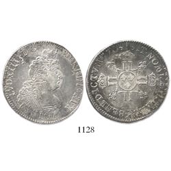 France (mint uncertain), 1/2 ecu, Louis XIV, 1704, struck over a 1/2 ecu of 1701.