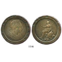 London, England, copper "cartwheel" twopence, George III, 1797.