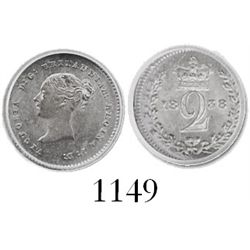 London, England, 2 pence, Victoria, 1838, with diagnostic die-crack for exported issue (Jamaica), en