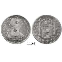 Guatemala, bust 2 reales, Charles IV transitional (bust of Charles III, ordinal IV), 1789M, with sma