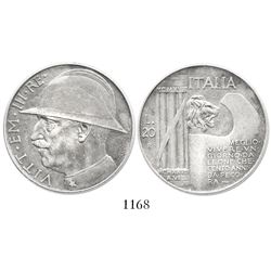 Italy (Kingdom), 20 lire, Vittorio Emmanuel III, 1928-R (AN VI), WWI commemorative.