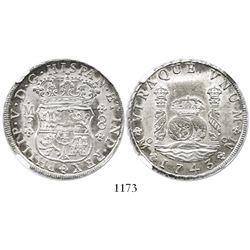 Mexico City, Mexico, pillar 8 reales, Philip V, 1743MF, encapsulated NGC MS 63.