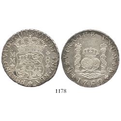 Mexico City, Mexico, pillar 8 reales, Ferdinand VI, 1760MM, with tiny chopmarks as from circulation