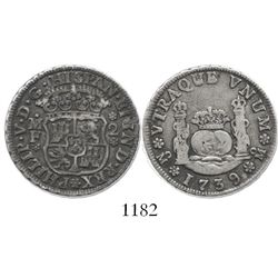 Mexico City, Mexico, pillar 2 reales, Philip V, 1739MF.