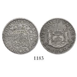 Mexico City, Mexico, pillar 2 reales, Philip V, 1740MF.