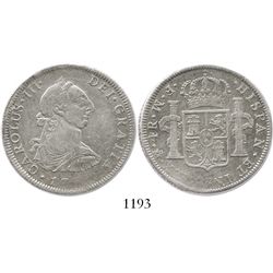Mexico City, Mexico, bust 4 reales, Charles III, 1772FM, initials facing rim.