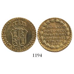 Mexico City, Mexico, "2 reales" proclamation medal, Ferdinand VII, 1808, gilt.