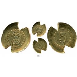 Panama, piedfort die-trial 5 centesimos, 1982, struck on oversized gold planchet, very rare.