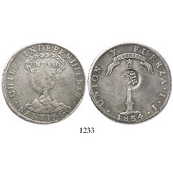 Philippines, 8 reales, Isabel II, "Y•II" countermark (Type VI, 1834-37) on Santiago, Chile, "volcano