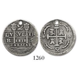 Caracas, Venezuela, 2 reales, "1818" date (struck in 1830, the date rendered with 1R-sized digits),