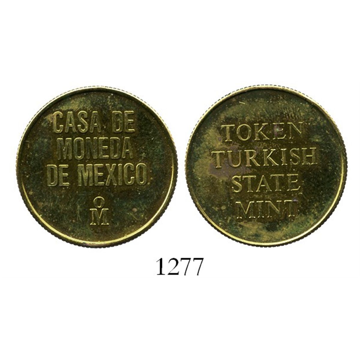 Mexico, brass mint-trial token for Turkish 100 kurus (ca ...