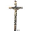 Image 1 : Large crucifix consisting of a wooden cross with metal Christ figure above skull-and-crossbones, fou
