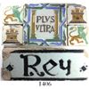 Image 1 : Lot of 6 ceramic tiles from Spain, showing PLVS VLTRA, lions (2), castles (2) and REY (time period u