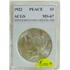 Image 1 : 1922 Peace Silver Dollar MS-67