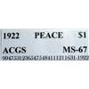 Image 3 : 1922 Peace Silver Dollar MS-67