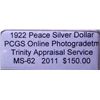Image 3 : 1922 Silver Peace Dollar  MS-62 PCGS w/Appraisal