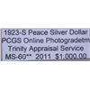 Image 3 : 1923-S Peace Silver Dollar MS-60 PCGS w/ App
