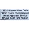 Image 3 : 1922-S Peace Silver Dollar MS-66 PCGS w/Appraisal