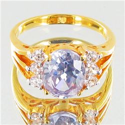 19.7twc Lab Diamond/Aquamarine Gold Vermeil Ring (JEW-3514)