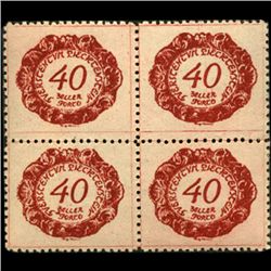 1920 Liechtenstein 40h Postage Due 4 Block Error (STM-0447)