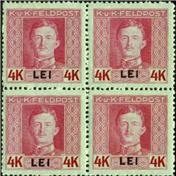 1917 Romania 4l Austria Occupation Carl 4 Block Error (STM-0465)