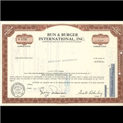 1960s Bun & Burger Stock Certificate Scarce Brown (COI-3446)